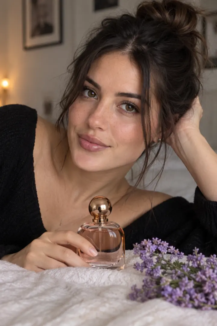 Creator lifestyle portrait with a featured fragrance