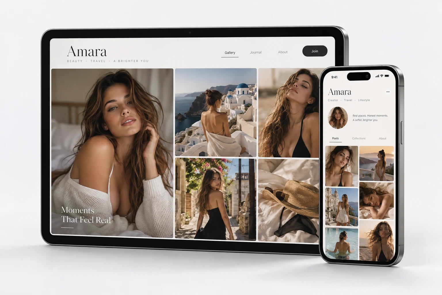 Creator portfolio presented on a tablet and phone