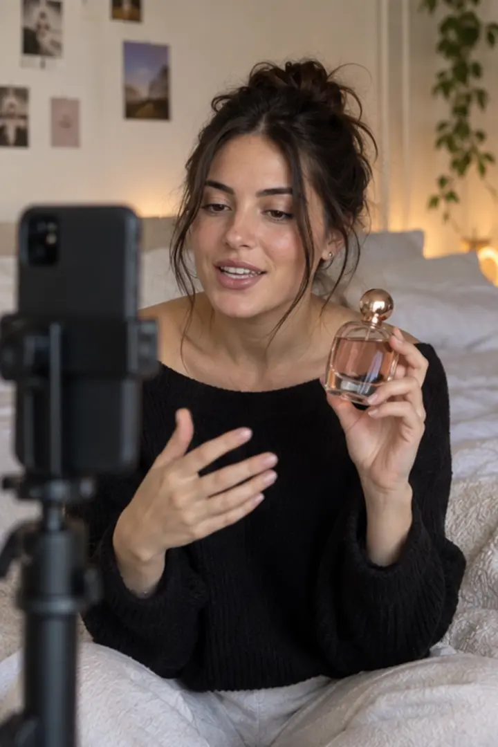 Beauty creator filming an honest fragrance review