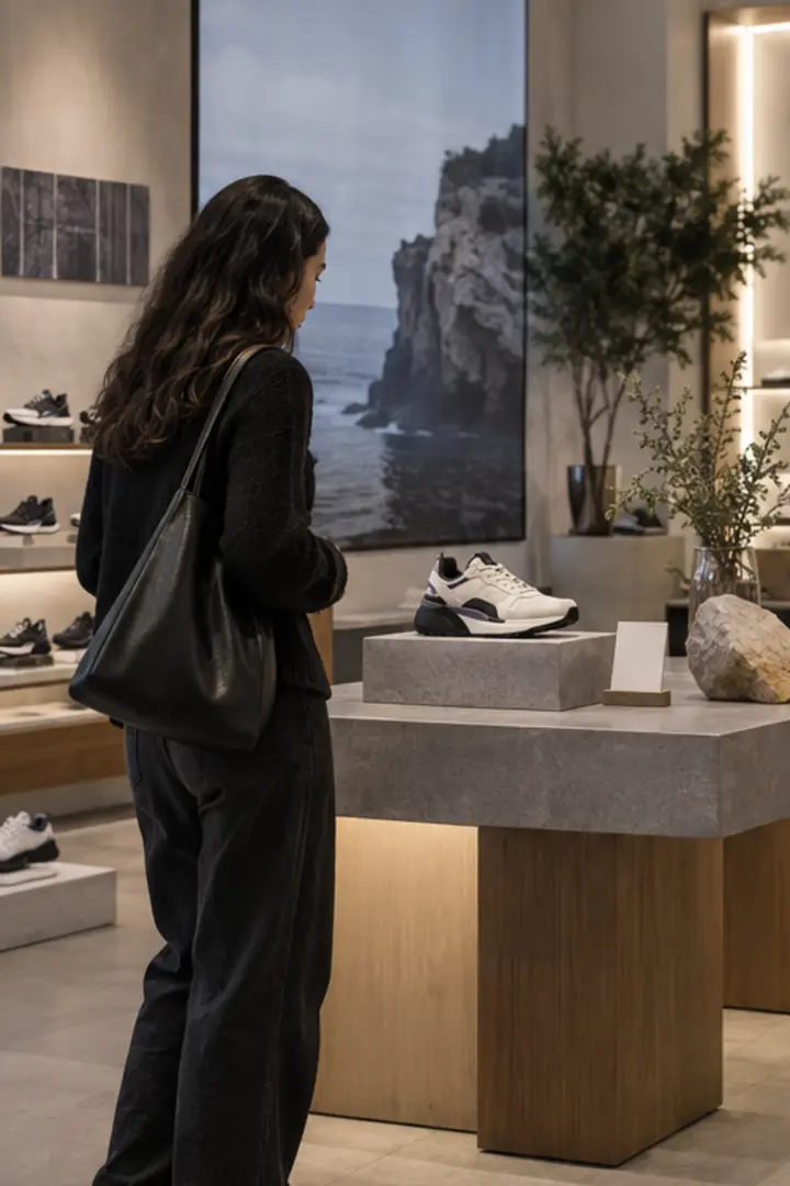 Shopper discovering a featured sneaker display