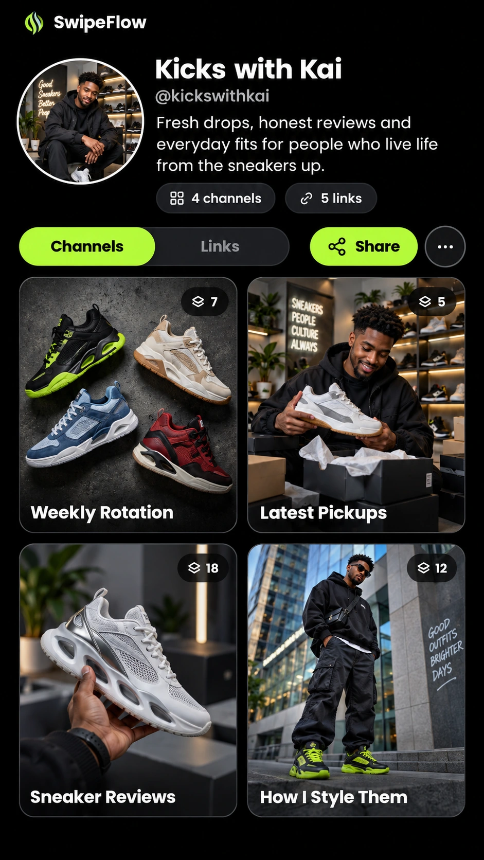 Kicks with Kai SwipeFlow account screenshot